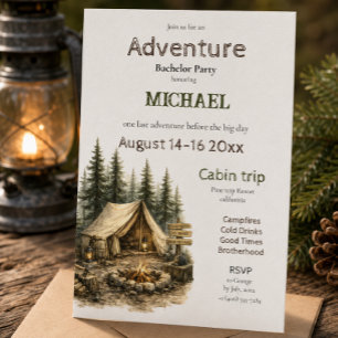 Adventure Cabin Trip Bachelor Party Rustic Camping Invitation