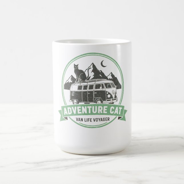 Adventure Cat Van Life  - Retro Camper Van Coffee Mug (Center)