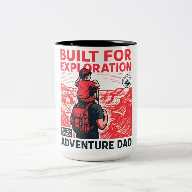 Adventure Dad – BUILT FOR EXPLORATION Two-Tone Coffee Mug (Center)