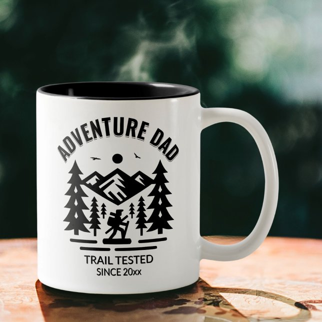 Adventure Dad Custom Hiking Scene – Trail Tested Two-Tone Coffee Mug (Creator Uploaded)