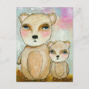 Adventure Day Whimsical Woodland Bears Art Postcard
