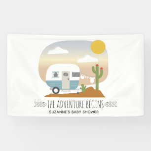 Adventure Desert Camper Blue Baby shower Bannière