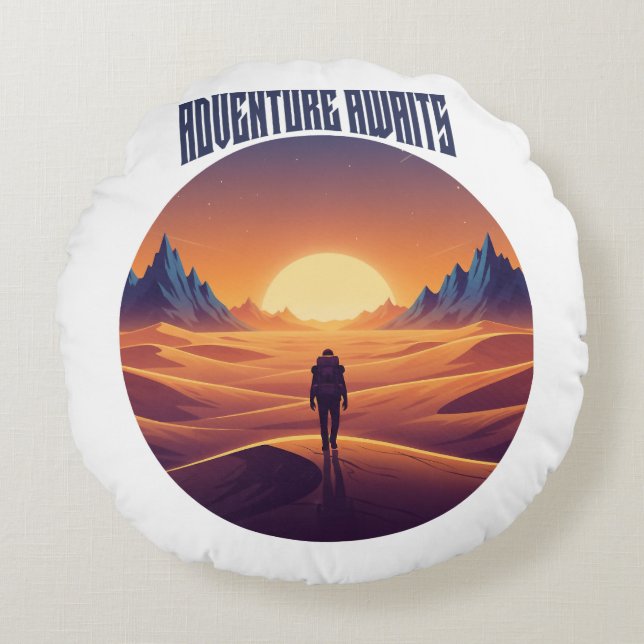 Adventure Desert Tee — Chasing Dunes & Desert Sky Round Pillow (Front)