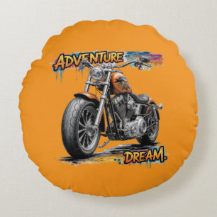 Adventure Dream Ride – Vintage Chopper Motorcycle  Round Pillow