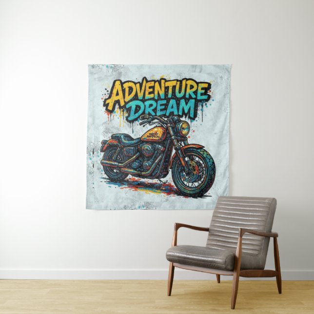 Adventure Dream Ride / Vintage Chopper Motorcycle  Tapestry (In Situ)