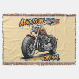 Adventure Dream Ride – Vintage Chopper Motorcycle Throw Blanket