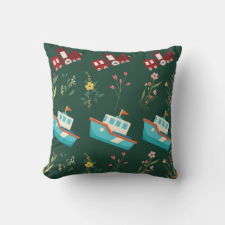 Adventure Duo kids pillow:Boats & traks Throw Pillow