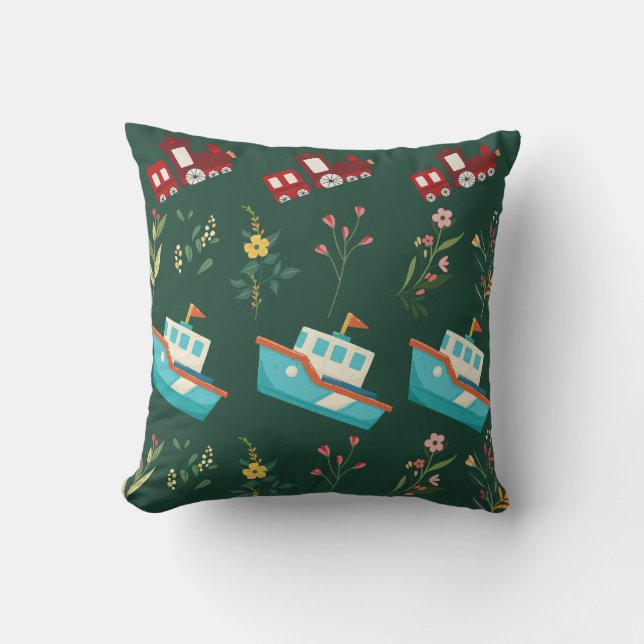 Adventure Duo kids pillow:Boats & traks  Throw Pillow (Front)