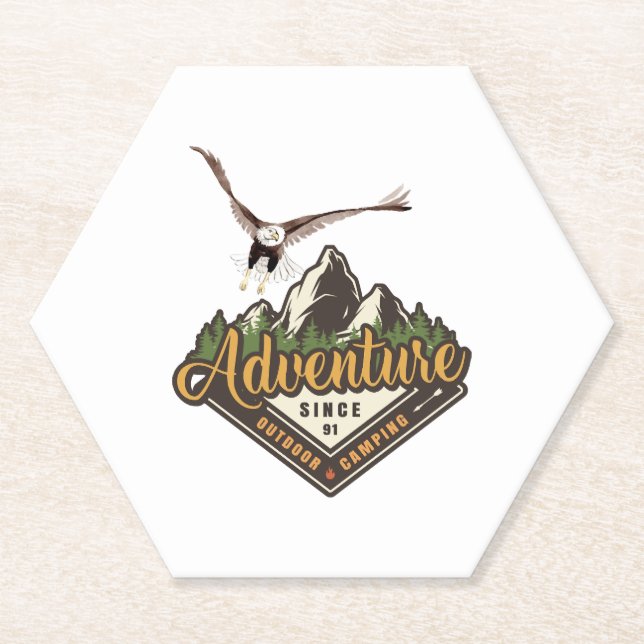 Adventure Eagle Hiking Mountains Paper Coaster (Front)
