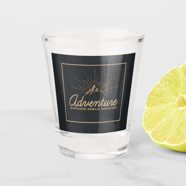 Adventure Explore Dream Discover Typography Shot Glass (Front)