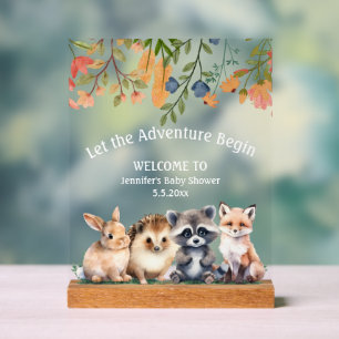 adventure forest animals baby shower welcome acrylic sign