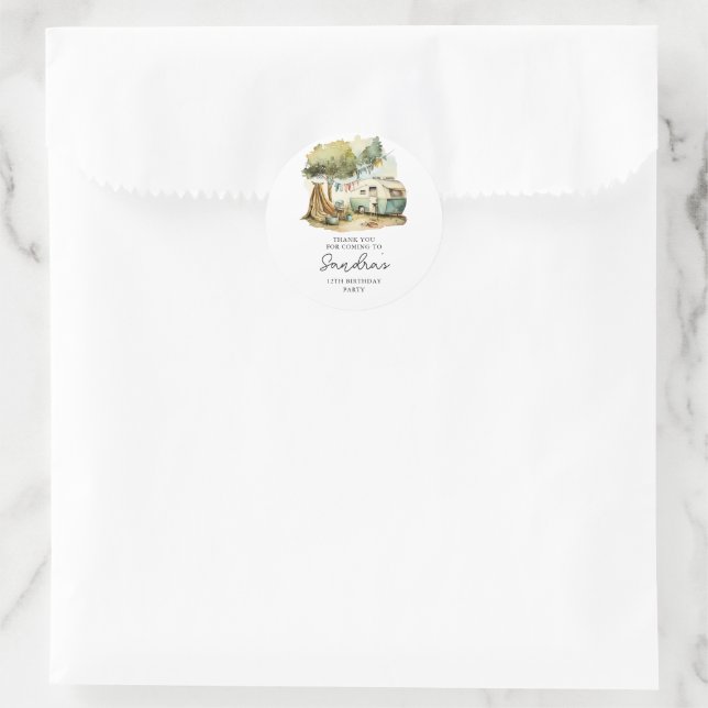 Adventure Forest Camper Birthday Classic Round Sticker (Bag)