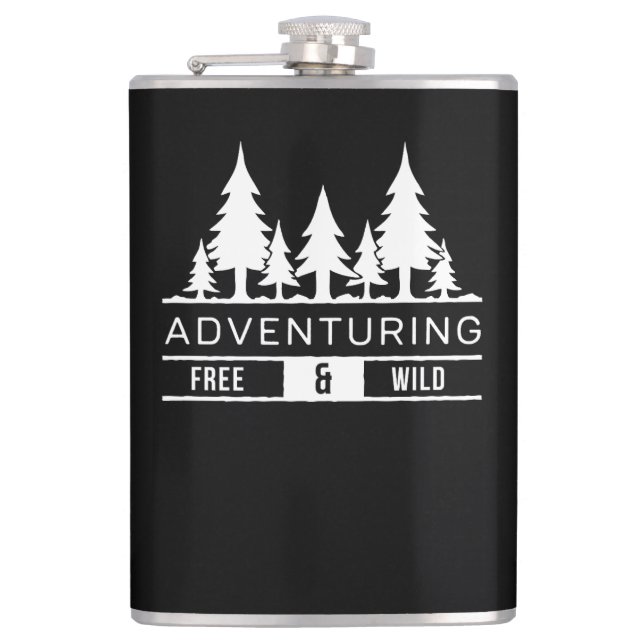 Adventure Forest Pines Free and Wild Nature Design Hip Flask (Front)