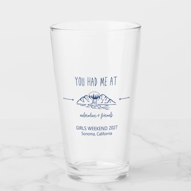Adventure + Friends Girls Weekend Getaway Custom Glass (Front)
