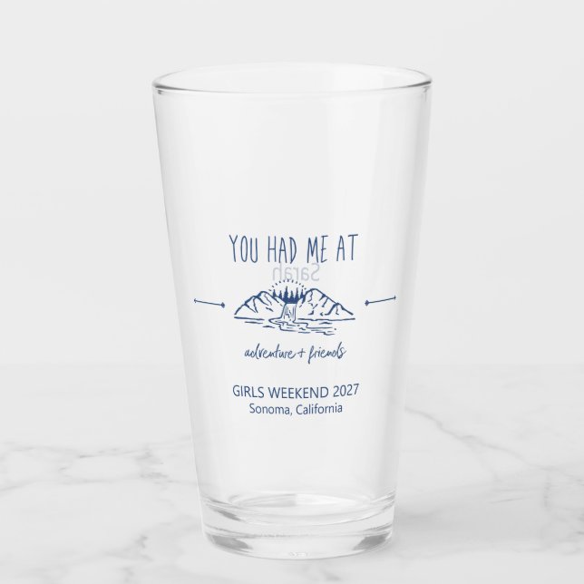 Adventure + Friends Girls Weekend Getaway Custom Glass (Front)