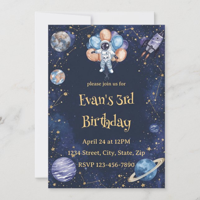 Adventure Galaxy Birthday Invitation | Astronaut (Devant)