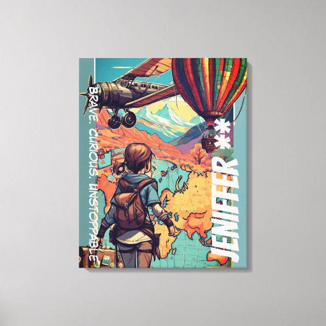 Adventure Girl, Personalized Travel Theme Canvas Print (Front)