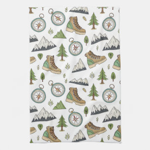 Adventure Hiking Seamless Pattern Kitchen Towel