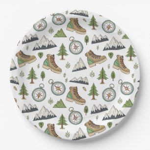 Adventure Hiking Seamless Pattern Paper Plate