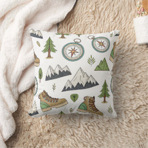Adventure Hiking Seamless Pattern Throw Pillow