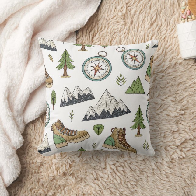 Adventure Hiking Seamless Pattern Throw Pillow (Blanket)