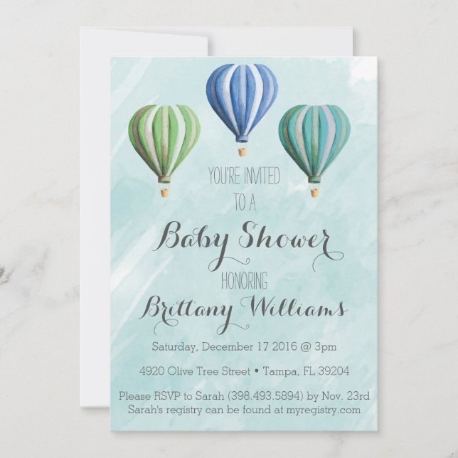 Adventure Hot Air Balloon Baby Shower Invitation (Front)