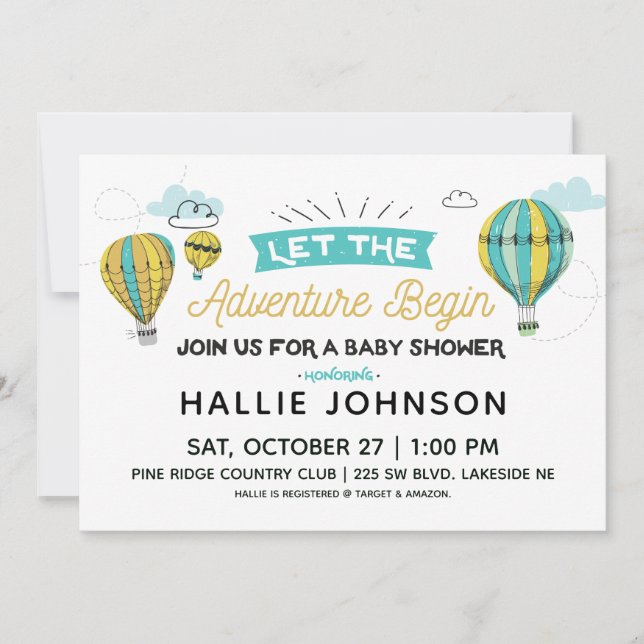 Adventure Hot Air Balloon Shower Invitation (Front)