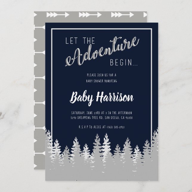 Adventure Invitation Baby Shower Sip and See Tree (Front/Back)