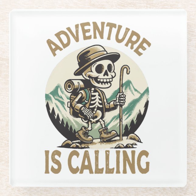 Adventure is calling glass coaster (Front)