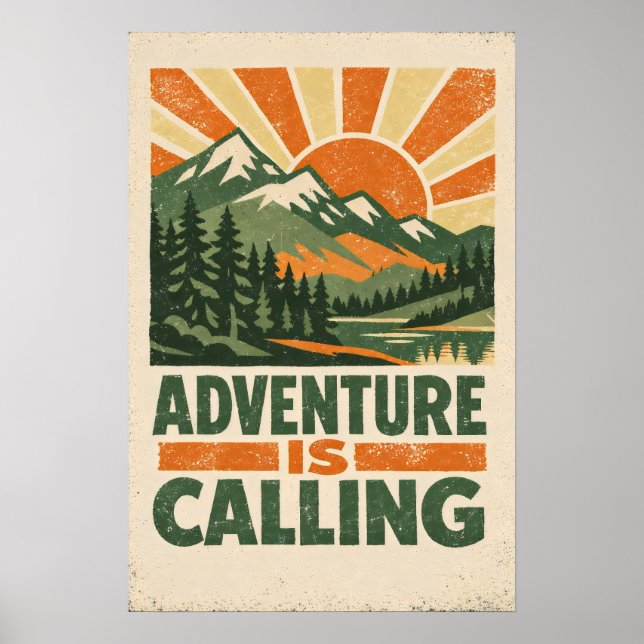 Adventure Is Calling — Vintage Mountain Poster (Front)