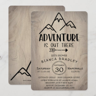 Adventure Is Out There Wood Mountain Baby Shower Invitation