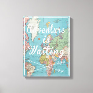 Adventure is Waiting Vintage World Map Canvas
