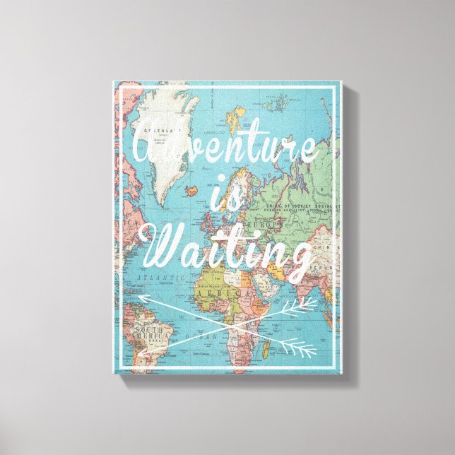 Adventure is Waiting Vintage World Map Canvas (Front)