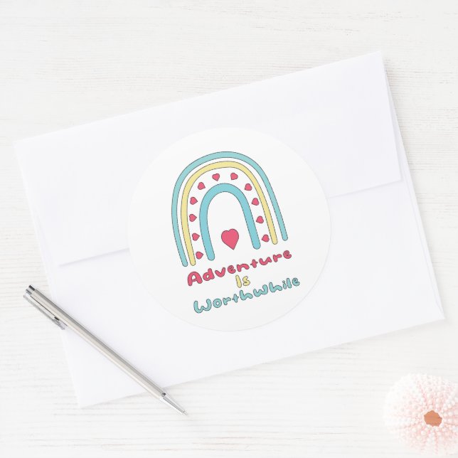 Adventure is worthwhile colourful boho rainbow classic round sticker (Envelope)