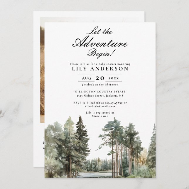 Adventure Lake Forest Photo QR Code Baby Shower Invitation (Front/Back)