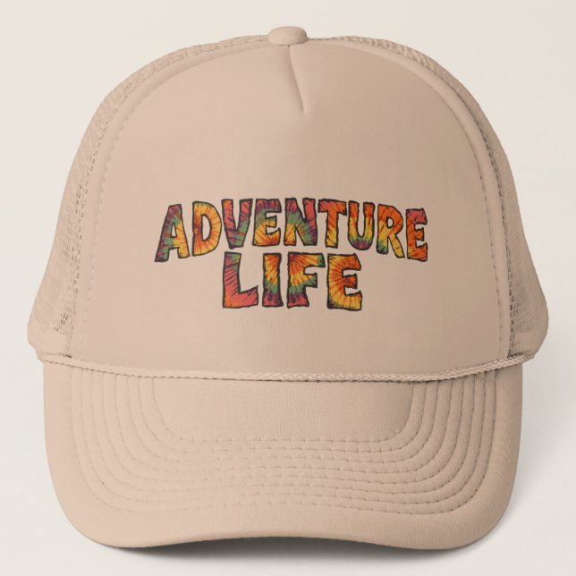 Adventure Life Tie Dye Explore More Outdoors Hiker Trucker Hat (Front)