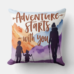 "Adventure Mom & Kids – Hiking Bond Art" Throw Pillow
