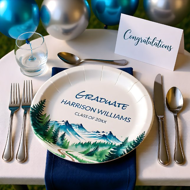 Adventure Mountain Graduation Party Decor Paper Plate (Creator Uploaded)