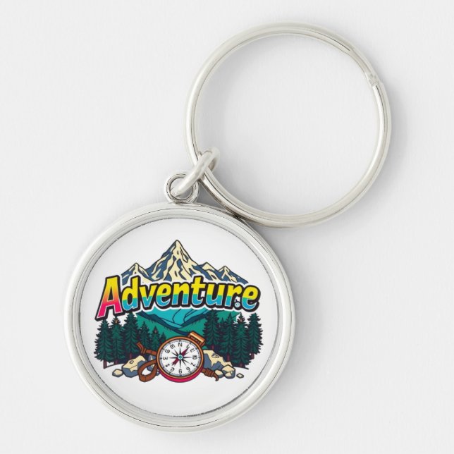 Adventure Mountain – Outdoor Hiking Nature Design  Keychain (Front)