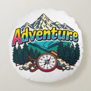 Adventure Mountain – Outdoor Hiking Nature Design Round Pillow
