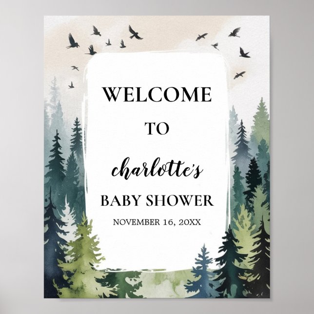 Adventure Mountains Forest Baby Shower Welcome Poster (Front)