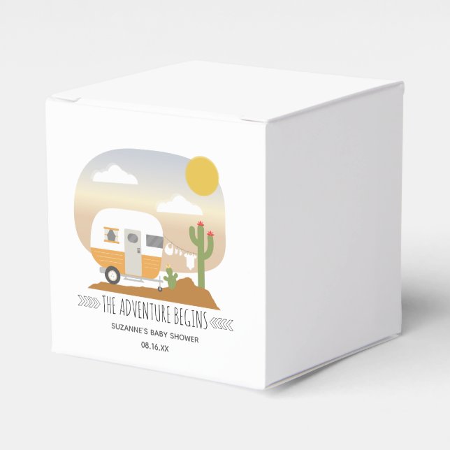 Adventure Orange Camper Clothesline Baby Shower  Favor Box (Front Side)