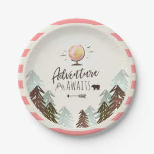 Adventure Paper Plates Travel Pink Girl Shower