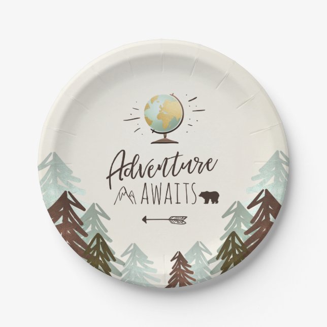 Adventure Paper Plates Travel Vintage Globe Shower (Front)