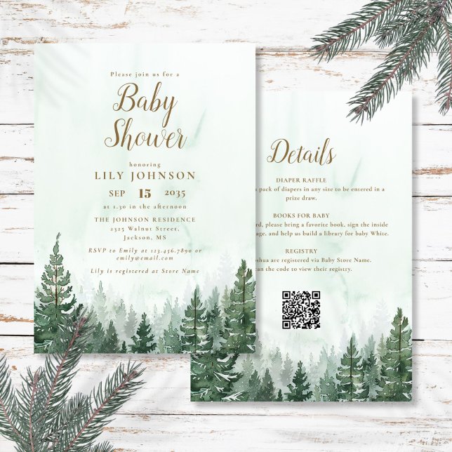 Adventure Pine Tree Forest All In One Baby Shower Invitation (Adventure Pine Tree Forest All In One Baby Shower Invitation)
