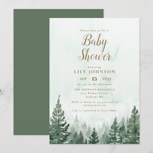 Adventure Pine Tree Forest Baby Shower Invitation (Front/Back)