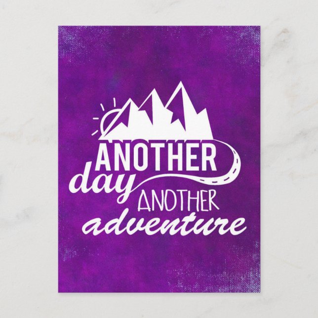 Adventure Quote - Mountains on Purple Background Postcard (Front)
