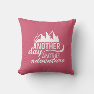 Adventure Quote  with Mountains and Sun Throw Pillow