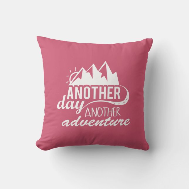 Adventure Quote  with Mountains and Sun Throw Pillow (Front)