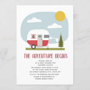 Adventure Red Camper Clothesline Baby Shower Invitation